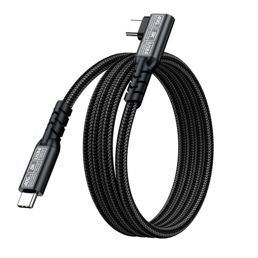 ELFESOUL 240W Right Angle USB4 Cable (40Gbps Data, 8K@60Hz UHD, Thunderbolt 4/3 Compatible)