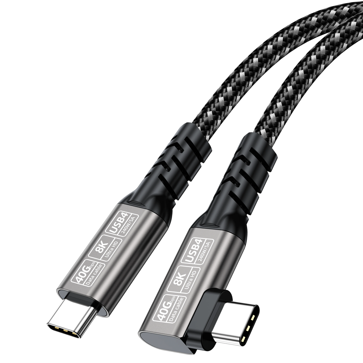 ELFESOUL 240W Right Angle USB4 Cable (40Gbps Data, 8K@60Hz UHD, Thunderbolt 4/3 Compatible)