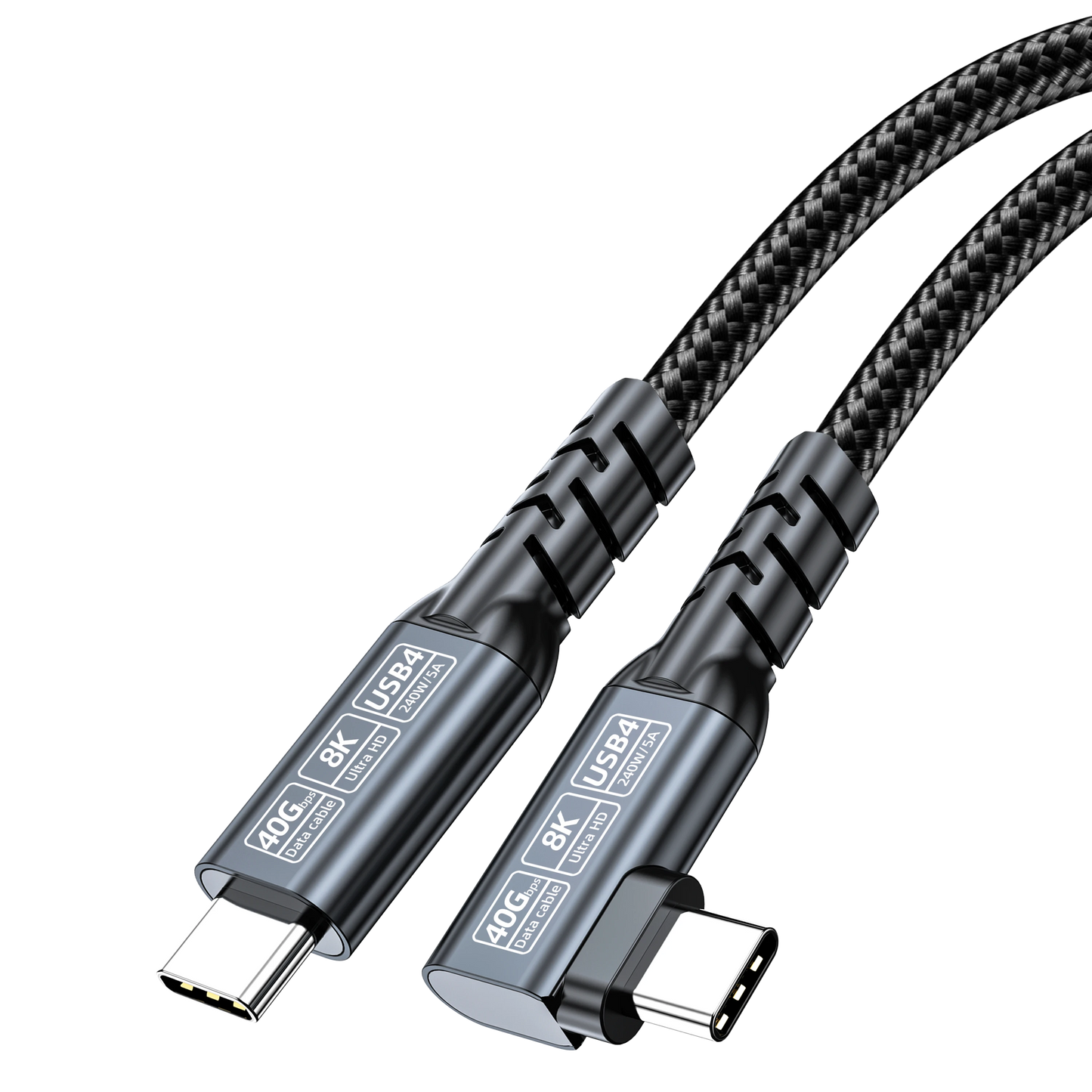 ELFESOUL 240W Right Angle USB4 Cable (40Gbps Data, 8K@60Hz UHD, Thunderbolt 4/3 Compatible)