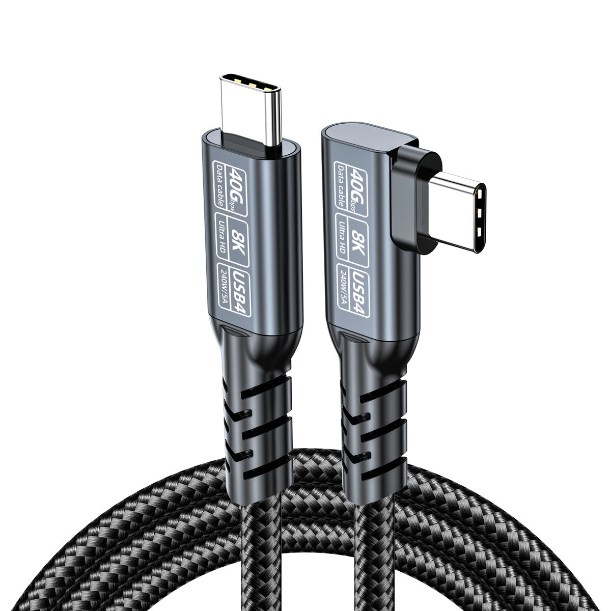 ELFESOUL 240W Right Angle USB4 Cable (40Gbps Data, 8K@60Hz UHD, Thunderbolt 4/3 Compatible)