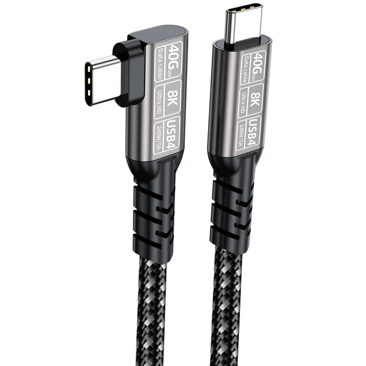 ELFESOUL 240W Right Angle USB4 Cable (40Gbps Data, 8K@60Hz UHD, Thunderbolt 4/3 Compatible)