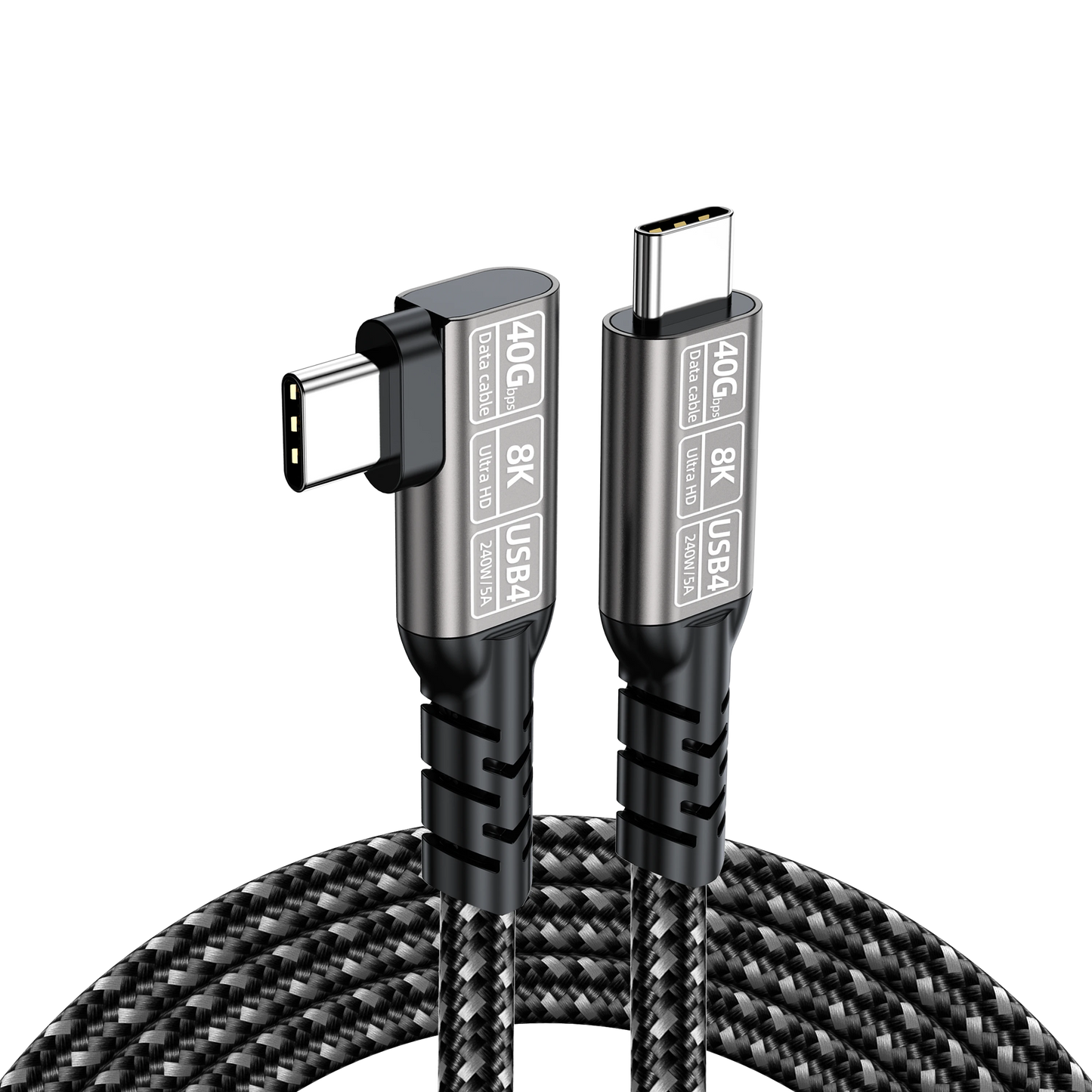 ELFESOUL 240W Right Angle USB4 Cable (40Gbps Data, 8K@60Hz UHD, Thunderbolt 4/3 Compatible)