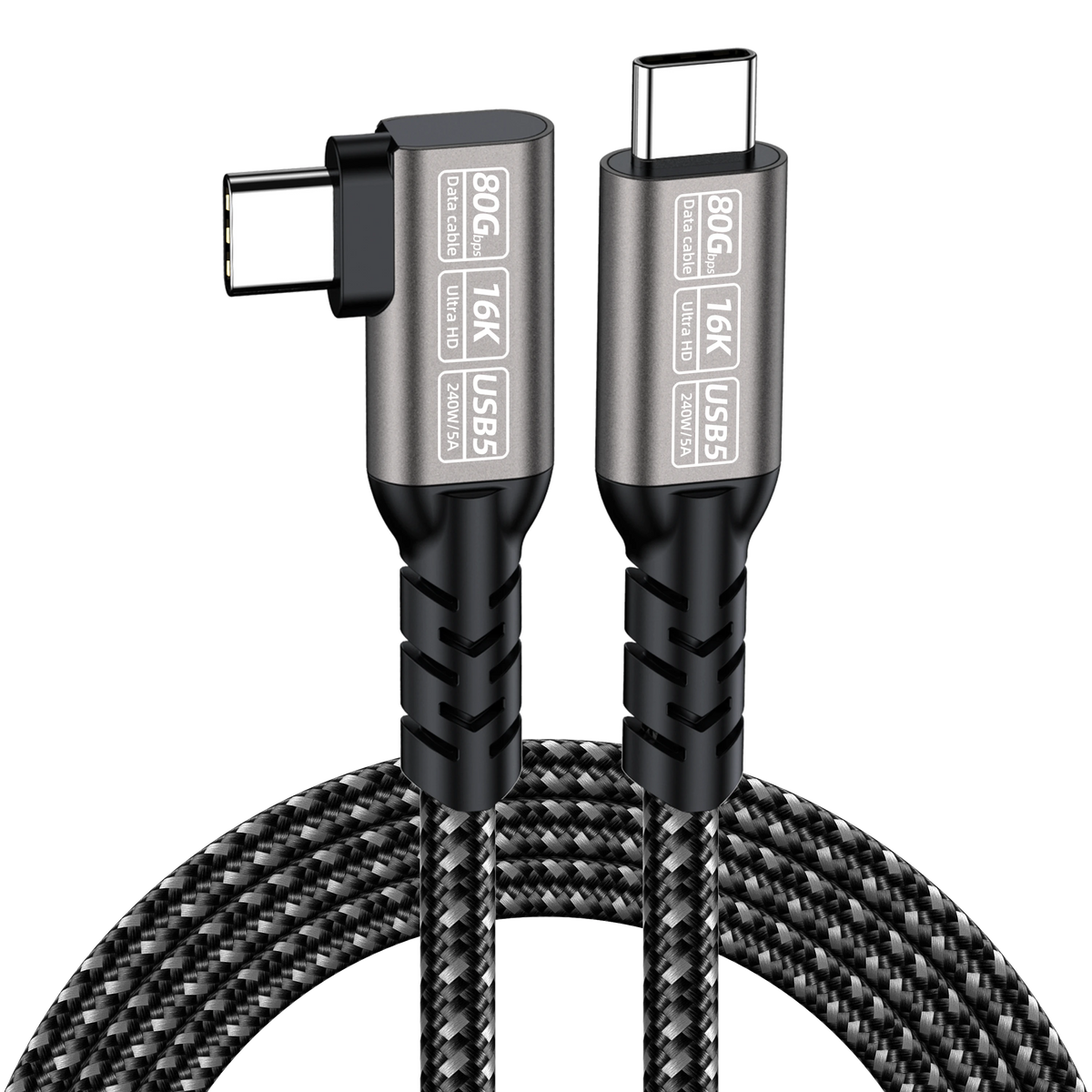 ELFESOUL 240W Right Angle USB5 Cable (80Gbps Data, 16K@60Hz UHD, Thunderbolt 5/4 Compatible)