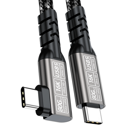 ELFESOUL 240W Right Angle USB5 Cable (80Gbps Data, 16K@60Hz UHD, Thunderbolt 5/4 Compatible)