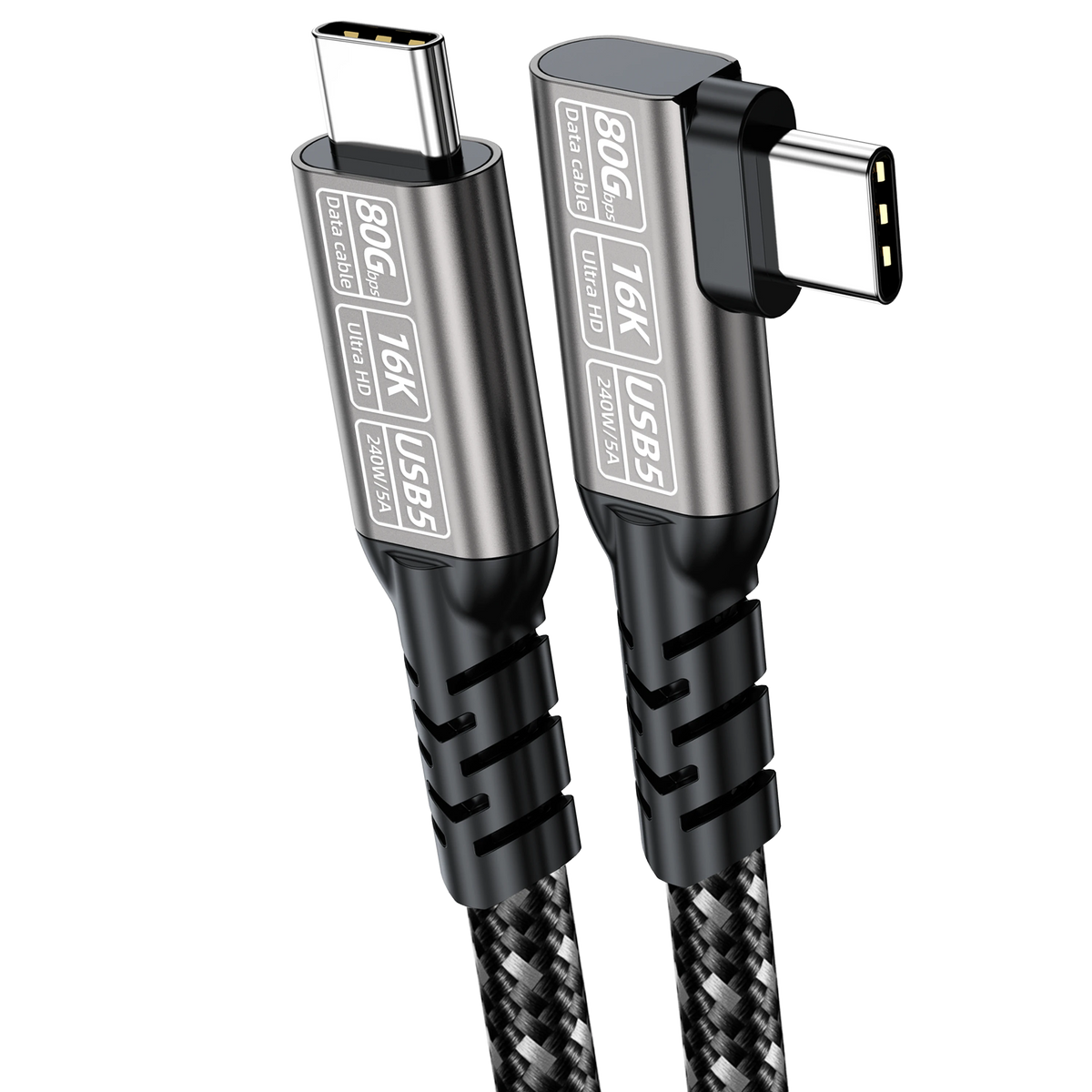 ELFESOUL 240W Right Angle USB5 Cable (80Gbps Data, 16K@60Hz UHD, Thunderbolt 5/4 Compatible)