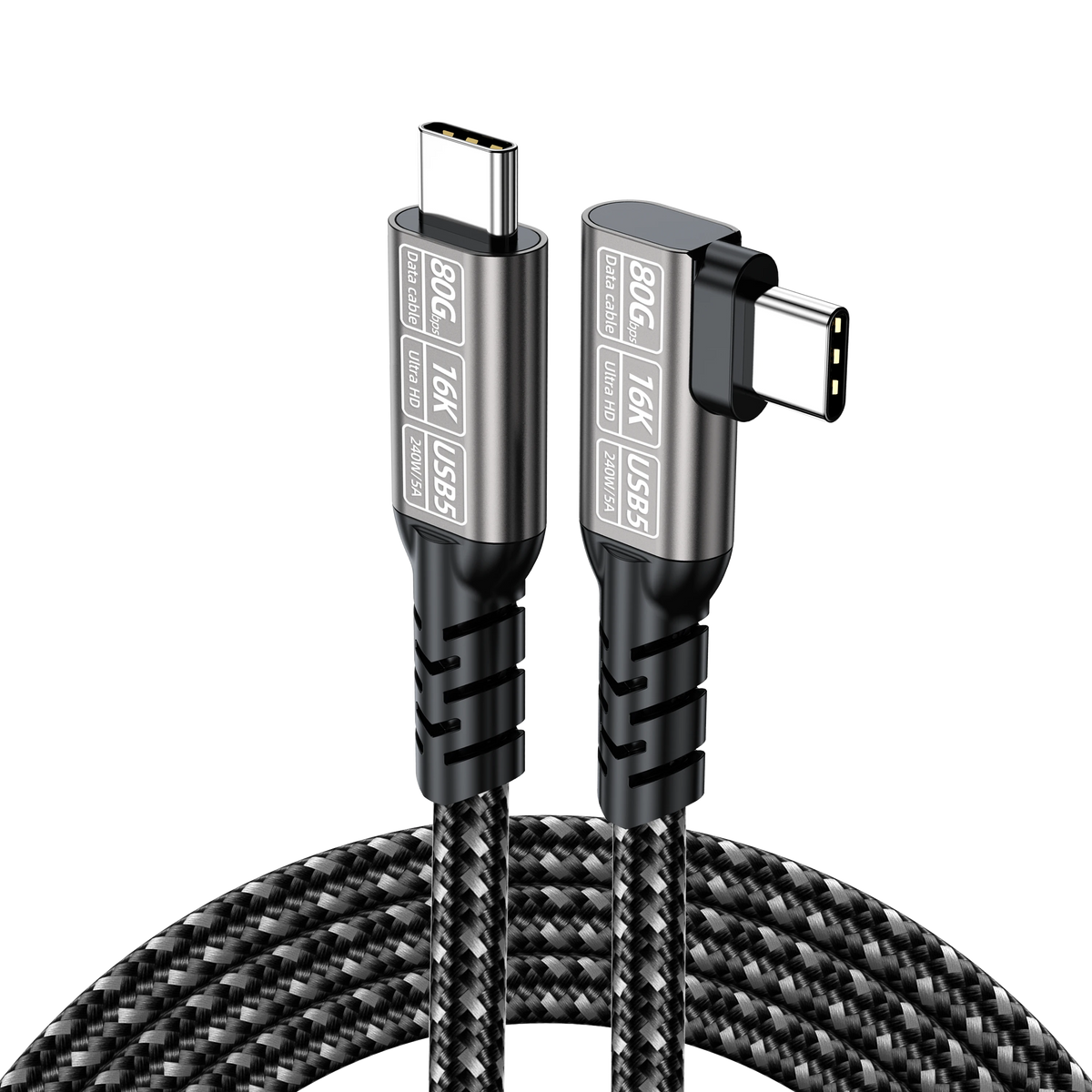 ELFESOUL 240W Right Angle USB5 Cable (80Gbps Data, 16K@60Hz UHD, Thunderbolt 5/4 Compatible)