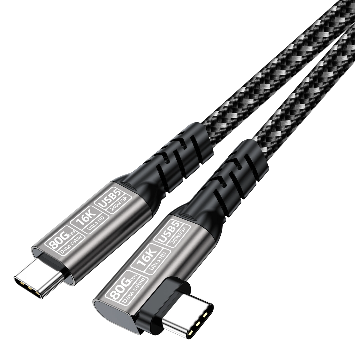 ELFESOUL 240W Right Angle USB5 Cable (80Gbps Data, 16K@60Hz UHD, Thunderbolt 5/4 Compatible)