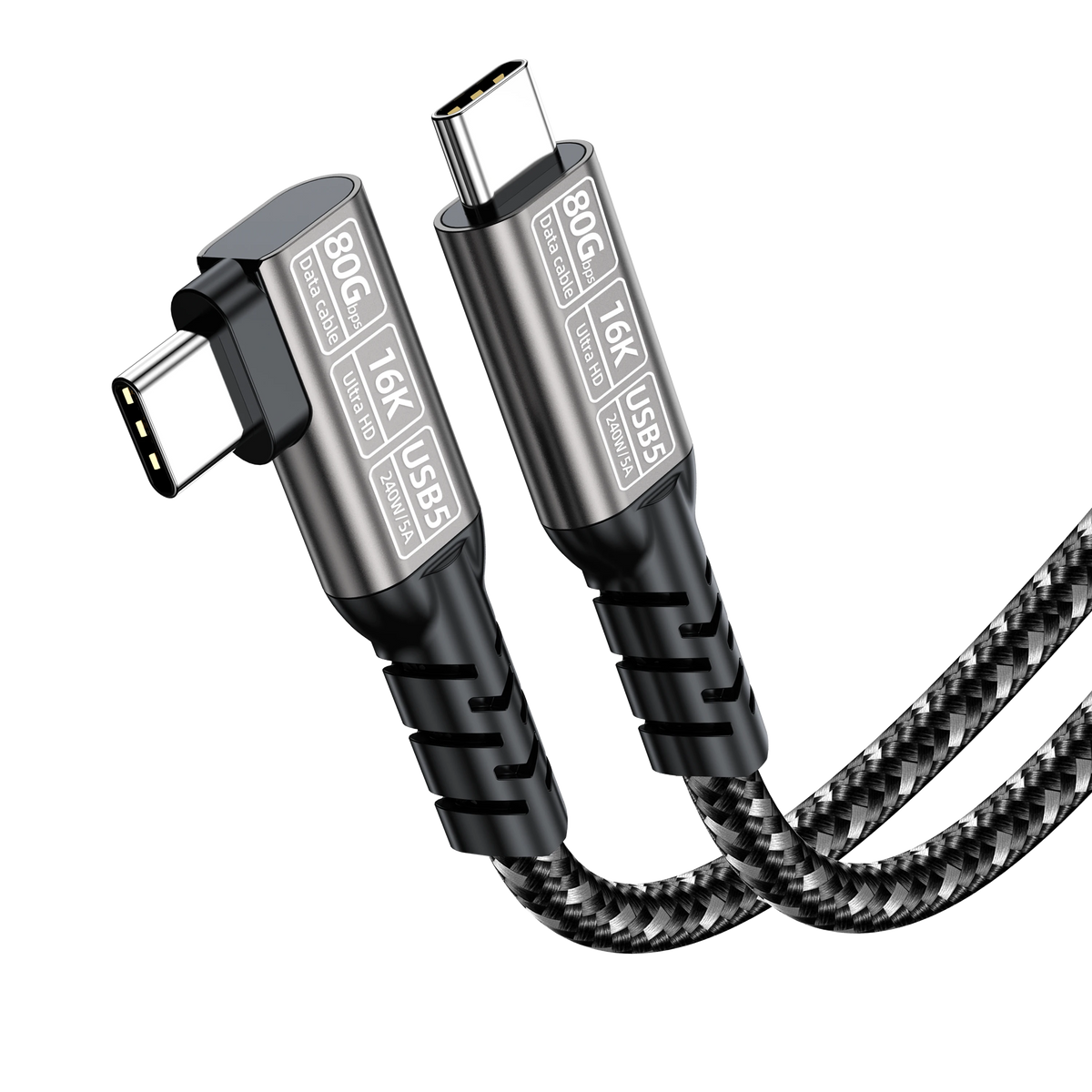ELFESOUL 240W Right Angle USB5 Cable (80Gbps Data, 16K@60Hz UHD, Thunderbolt 5/4 Compatible)