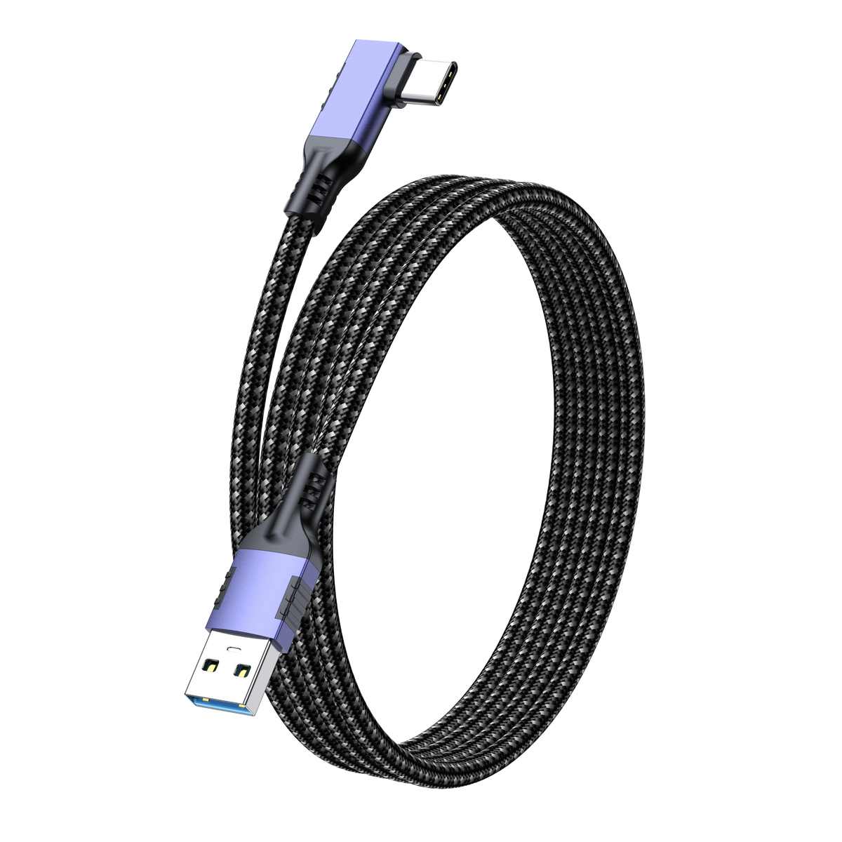 ELFESOUL USB 3.2 Right Angle USB-A to USB-C Cable (10Gbps Data, 60W Fast Charging, VR Link Compatible)