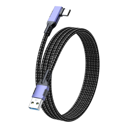 ELFESOUL USB 3.2 Right Angle USB-A to USB-C Cable (10Gbps Data, 60W Fast Charging, VR Link Compatible)
