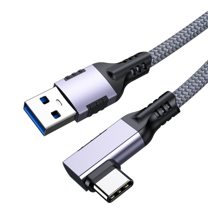 ELFESOUL USB 3.2 Right Angle USB-A to USB-C Cable (10Gbps Data, 60W Fast Charging, VR Link Compatible)