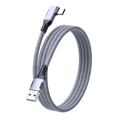ELFESOUL USB 3.2 Right Angle USB-A to USB-C Cable (10Gbps Data, 60W Fast Charging, VR Link Compatible)