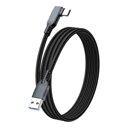 ELFESOUL USB 3.2 Right Angle USB-A to USB-C Cable (10Gbps Data, 60W Fast Charging, VR Link Compatible)