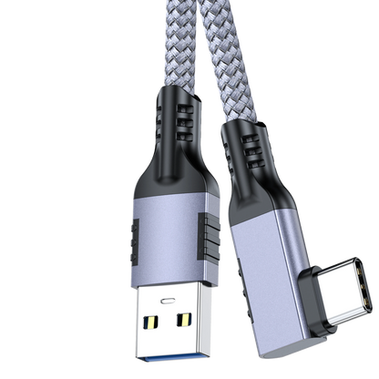 ELFESOUL USB 3.2 Right Angle USB-A to USB-C Cable (10Gbps Data, 60W Fast Charging, VR Link Compatible)