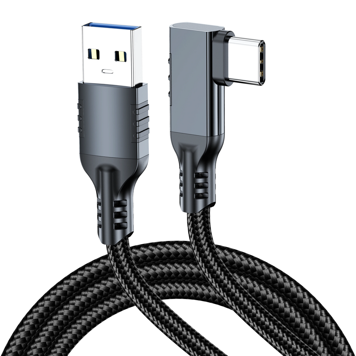 ELFESOUL USB 3.2 Right Angle USB-A to USB-C Cable (10Gbps Data, 60W Fast Charging, VR Link Compatible)