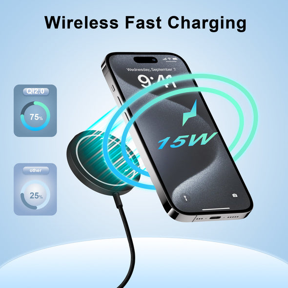 For Mag - Safe Charger, 15W Magnetic Wireless Charger for iPhone 17 Pro Max/17 Pro/17/17 Plus/16 Pro Max/16 Pro/16/16 Plus/15/14/13/12 Series AirPods 3/2/Pro/Pro 2 - ELFESOUL