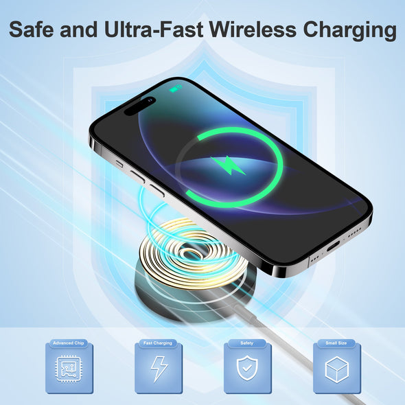 For Mag - Safe Charger, 15W Magnetic Wireless Charger for iPhone 17 Pro Max/17 Pro/17/17 Plus/16 Pro Max/16 Pro/16/16 Plus/15/14/13/12 Series AirPods 3/2/Pro/Pro 2 - ELFESOUL