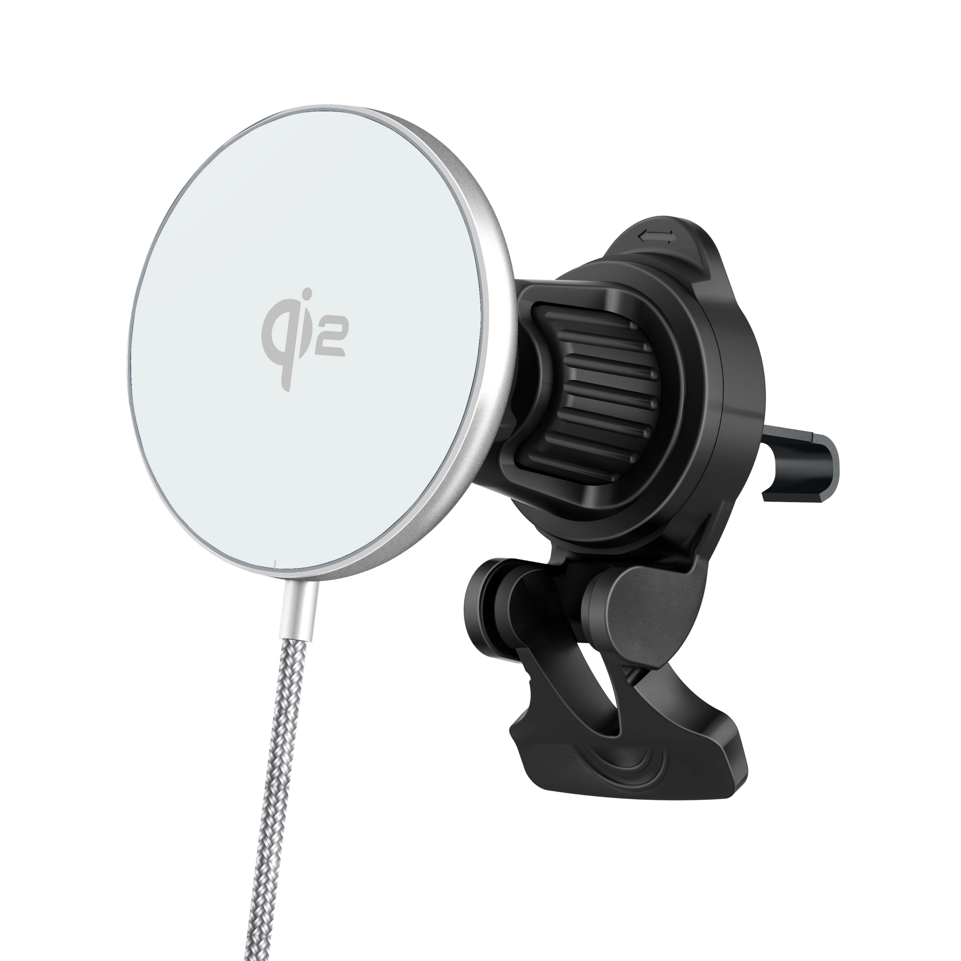 Color: Q206-01A White # ELFESOUL Qi2.2 25W magnetic wireless car charger mount angled left