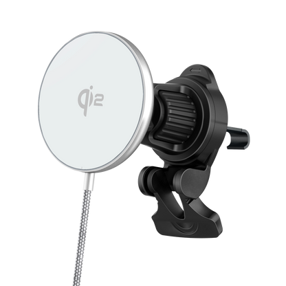Color: Q206-01A White # ELFESOUL Qi2.2 25W magnetic wireless car charger mount angled left