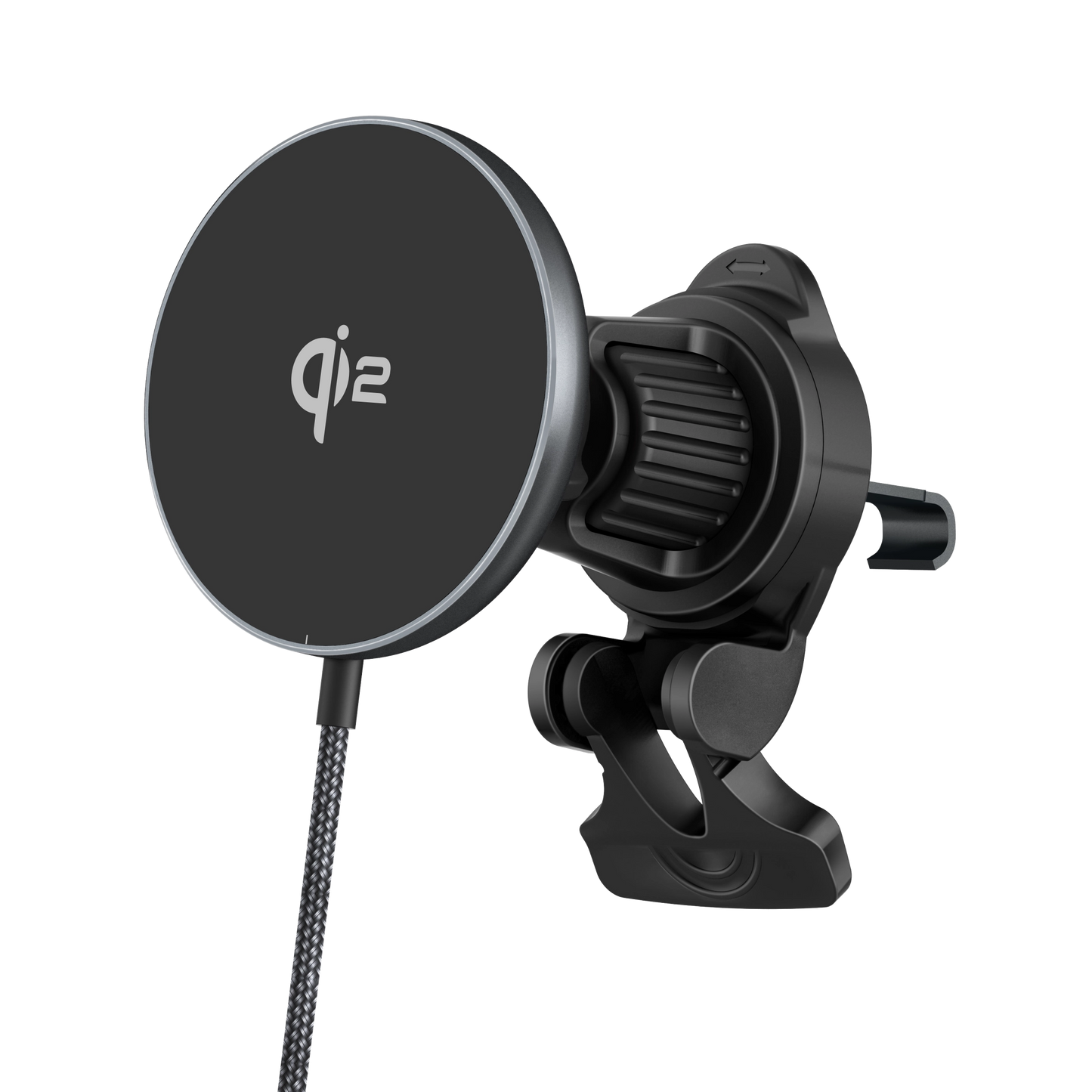 Color: Q206-01A1 Gray # ELFESOUL Qi2.2 25W magnetic wireless car charger mount angled left