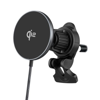 Color: Q206-01A1 Gray # ELFESOUL Qi2.2 25W magnetic wireless car charger mount angled left