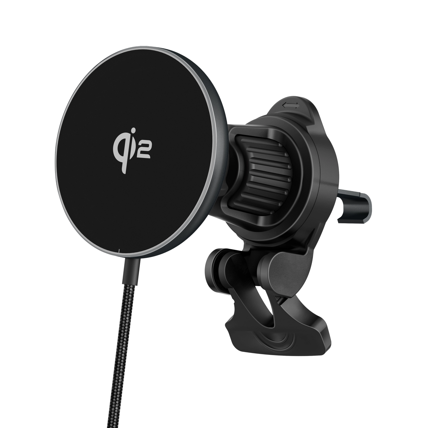 Color: Q206-01A2 Black # ELFESOUL Qi2.2 25W magnetic wireless car charger mount angled left