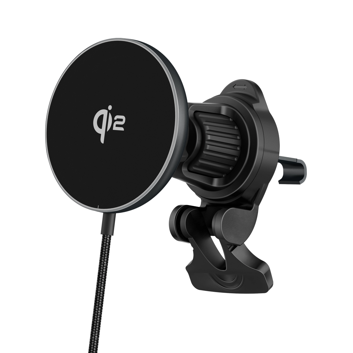 Color: Q206-01A2 Black # ELFESOUL Qi2.2 25W magnetic wireless car charger mount angled left