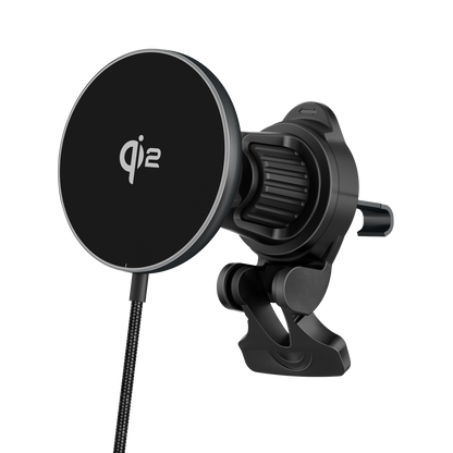 Color: Q206-01A2 Black # ELFESOUL Qi2.2 25W magnetic wireless car charger mount angled left