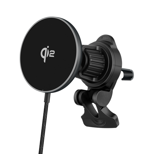 Color: Q206-01A2 Black # ELFESOUL Qi2.2 25W magnetic wireless car charger mount angled left