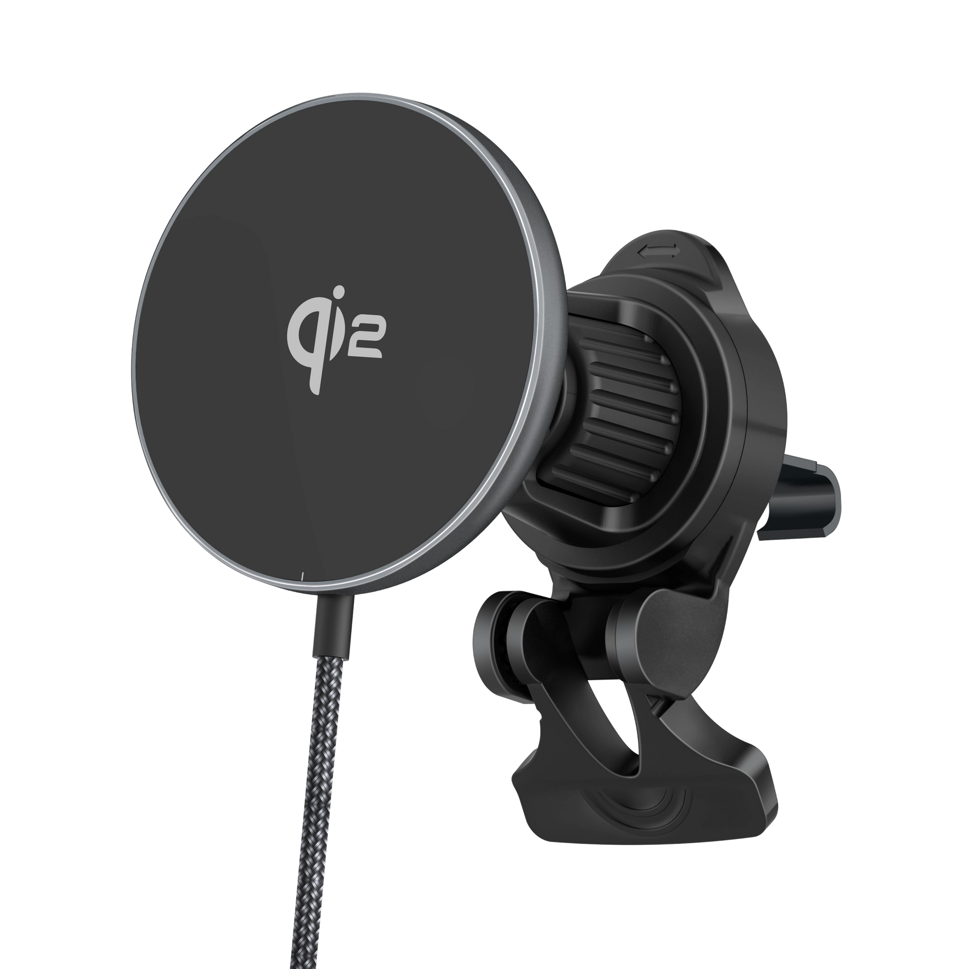 Color: Q206-01B1 Gray # ELFESOUL Qi2.2 25W magnetic wireless car charger mount angled right