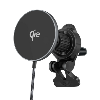 Color: Q206-01B1 Gray # ELFESOUL Qi2.2 25W magnetic wireless car charger mount angled right