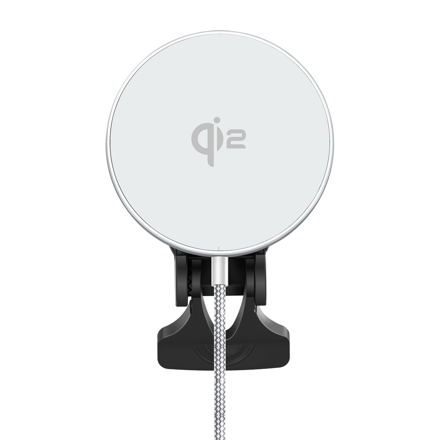 Color: Q206-01C White # ELFESOUL Qi2 25W fast wireless car charger front view with cable attached