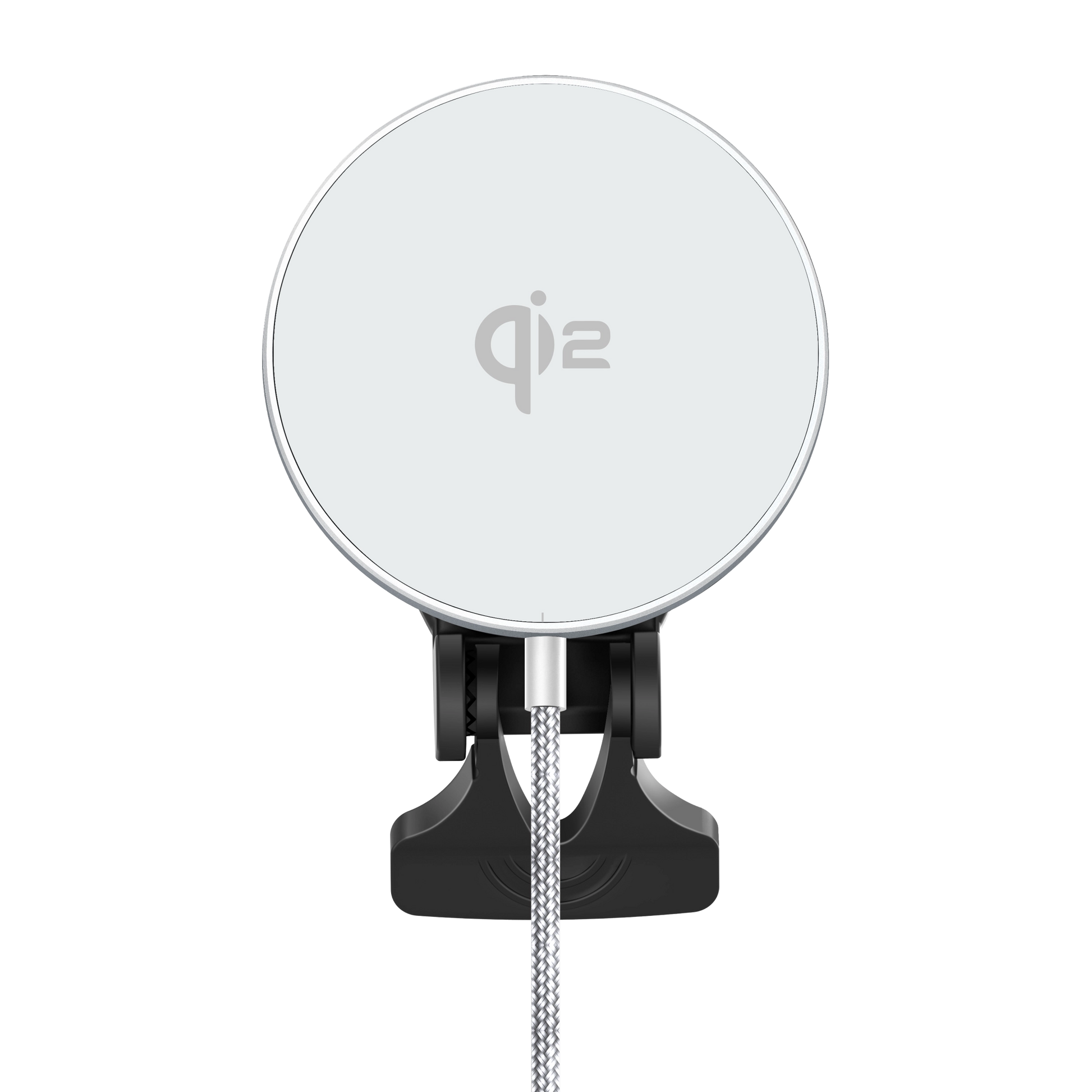 Color: Q206-01C White # ELFESOUL Qi2 25W fast wireless car charger front view with cable attached