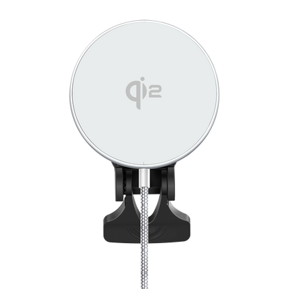 Color: Q206-01C White # ELFESOUL Qi2 25W fast wireless car charger front view with cable attached