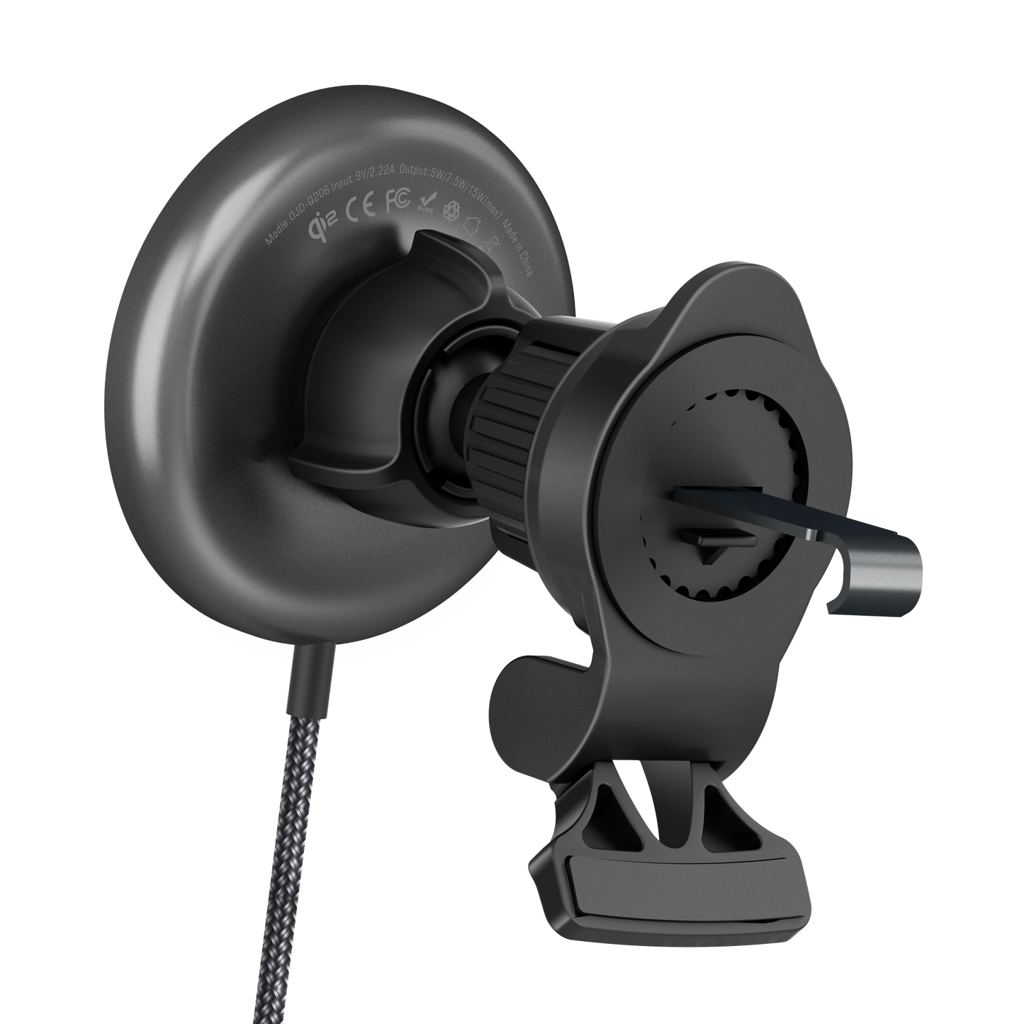 Color: Q206-01F1 Gray # Rear view showing 360-degree rotation ball joint and tightening mechanism