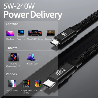 USB 4 Cable, 8K@60Hz UHD, 40 Gbps Data Transfer, 240W USB - C to USB - C Charging Cable (Thunderbolt 4 Compatible) - ELFESOUL