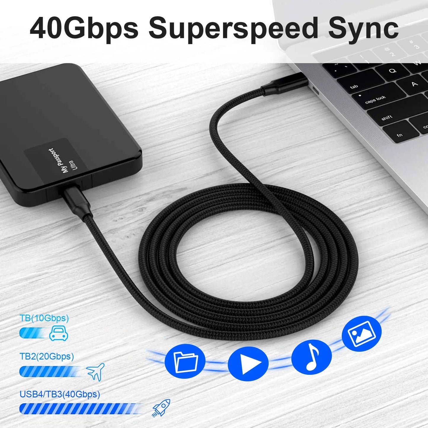 USB 4 Cable, 8K@60Hz UHD, 40 Gbps Data Transfer, 240W USB - C to USB - C Charging Cable (Thunderbolt 4 Compatible) - ELFESOUL