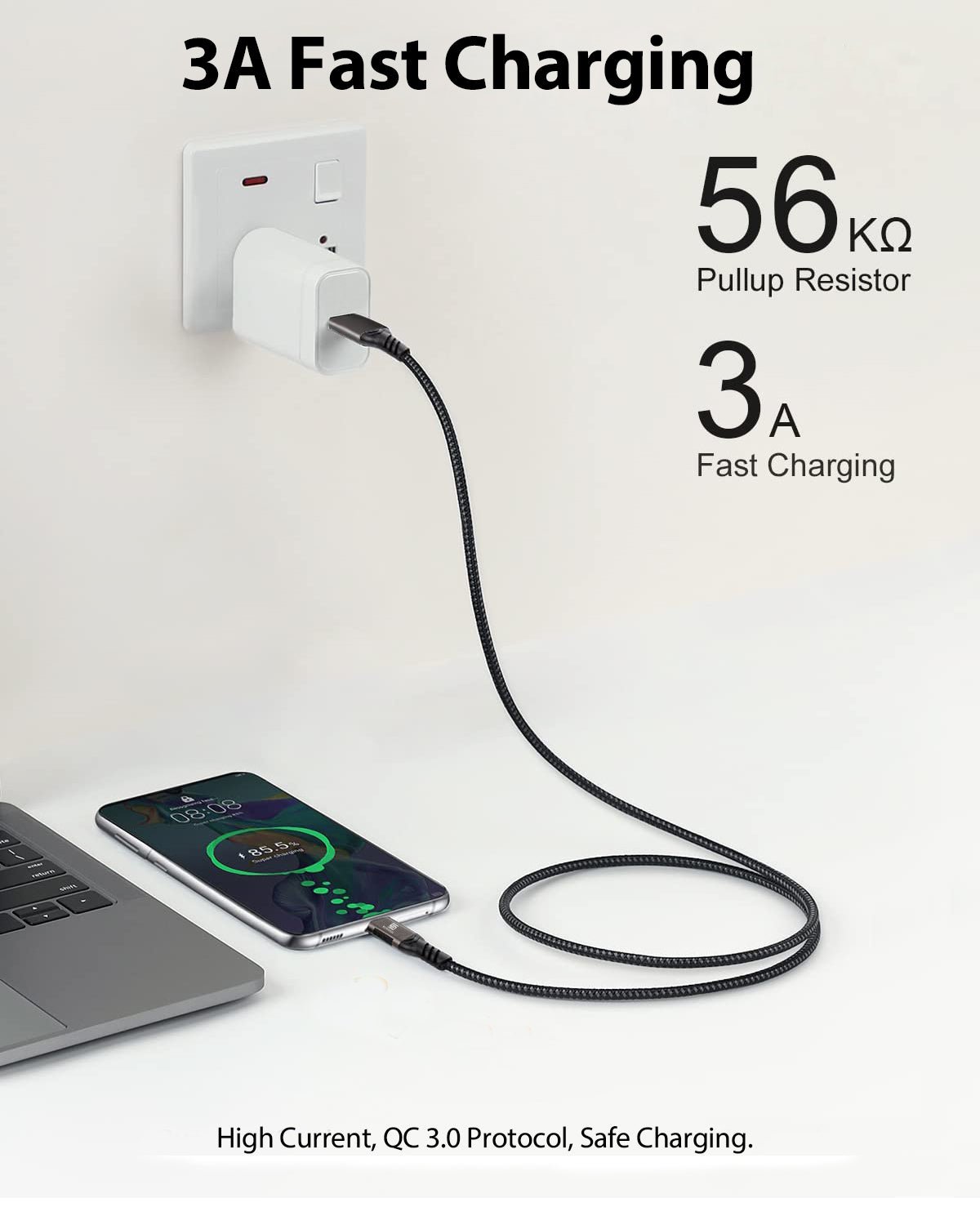 USB - A to USB - C Cable USB 3.1 USB 3.2 Gen2 10Gbps Data Charger Cord for Samsung and iPhone, MacBook, Nylon Braided. - ELFESOUL