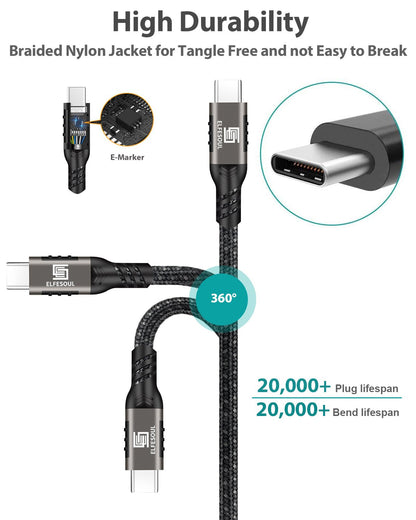USB - A to USB - C Cable USB 3.1 USB 3.2 Gen2 10Gbps Data Charger Cord for Samsung and iPhone, MacBook, Nylon Braided. - ELFESOUL