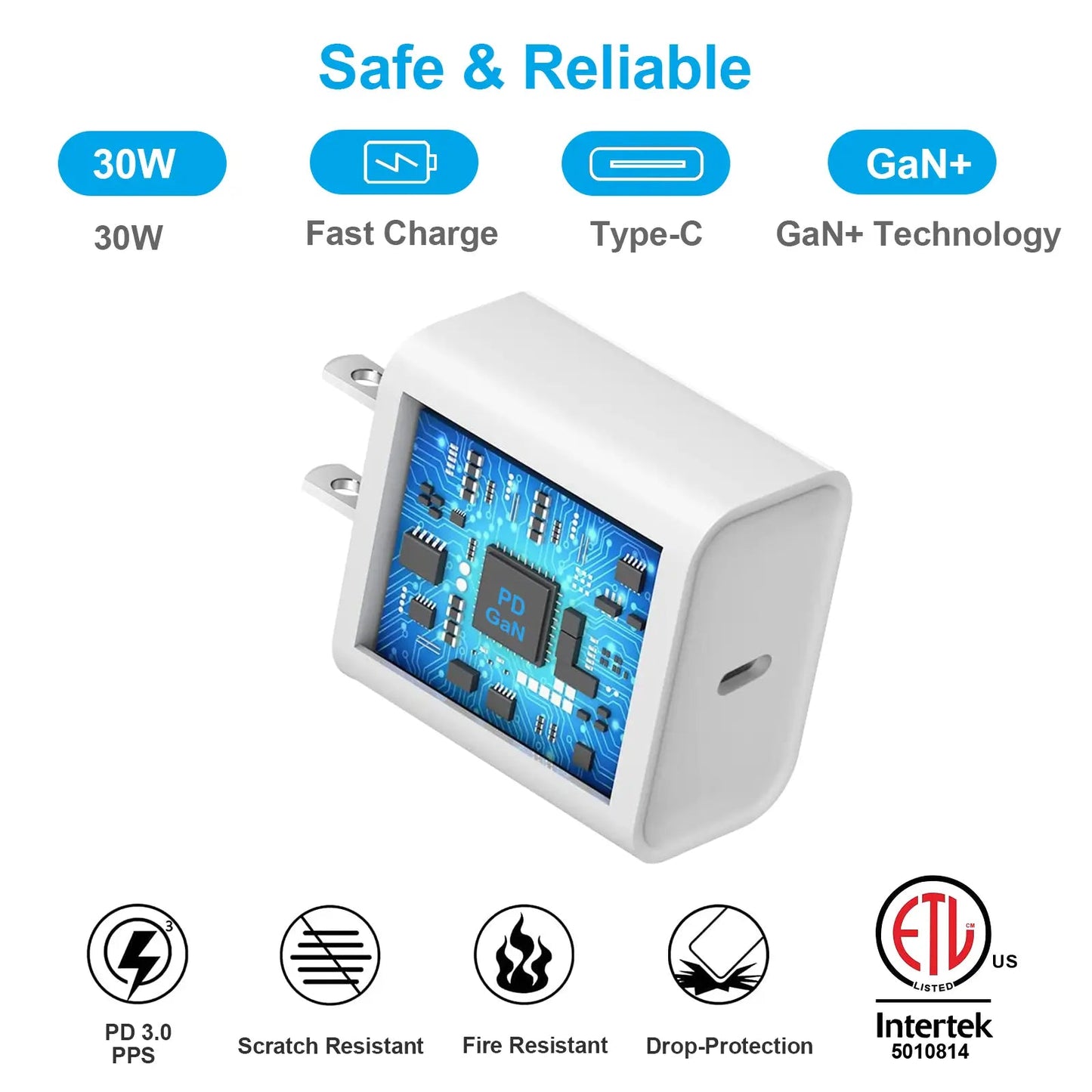 USB C Charger, 30W Fast GaN PD 3.0 PPS Cargador Charger Block. - ELFESOUL
