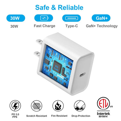 USB C Charger, 30W Fast GaN PD 3.0 PPS Cargador Charger Block. - ELFESOUL