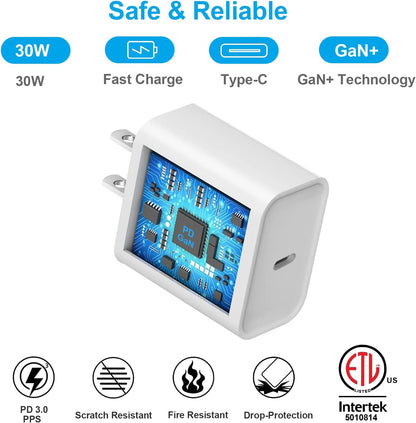 USB C Charger for iPhone 15/15 Plus/15 Pro/15 Pro Max/iPhone14/14 Plus/14 Pro/14 Pro Max/MacBook Air/iPad Pro/Samsung Galaxy S23, 30W Fast GaN PD 3.0 PPS Cargador Charger Block. - ELFESOUL