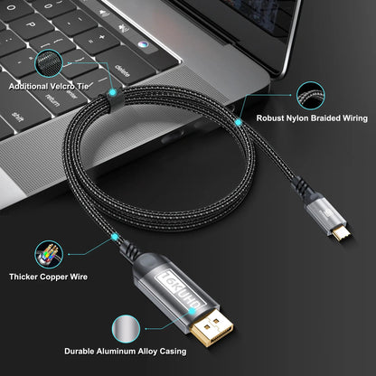 USB - C to DisplayPort Cable 6.6ft (16K@60Hz 8K@120Hz), 80Gbps USB C to DP 2.1 Cord Thunderbolt 3/4/5 Compatible with MacBook Pro/Air, for iPhone 17 Pro Max, for iPad Pro, for iMac, for XPS. - ELFESOUL