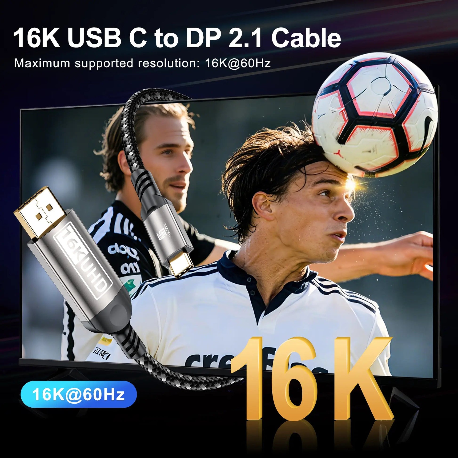 USB - C to DisplayPort Cable 6.6ft (16K@60Hz 8K@120Hz), 80Gbps USB C to DP 2.1 Cord Thunderbolt 3/4/5 Compatible with MacBook Pro/Air, for iPhone 17 Pro Max, for iPad Pro, for iMac, for XPS. - ELFESOUL