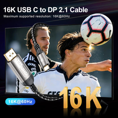 USB - C to DisplayPort Cable 6.6ft (16K@60Hz 8K@120Hz), 80Gbps USB C to DP 2.1 Cord Thunderbolt 3/4/5 Compatible with MacBook Pro/Air, for iPhone 17 Pro Max, for iPad Pro, for iMac, for XPS. - ELFESOUL