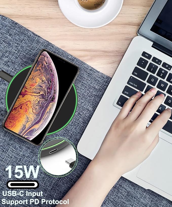 Wireless Charger for Samsung Galaxy S24/S24+/S24 Ultra/S23/S23+/S22/S22+/S21/S21+/S20/S20+/S10/S10+/S9/S8/S7/Note 20/Note 10, Wireless Charging Pad with 6.6ft 3.2 USB C - Cable, Black.(No AC Adapter) - ELFESOUL